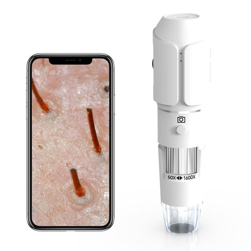 TEKNOWORTH WiFi Digital Microscope 50X-1600X Handheld Dermascope with 1080P HD Camera 8 LED Lights Portable USB Wireless Connection Rechargeable Battery for Teaching Repair Beauty and Antiques
