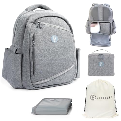 Image of Gearbaby Breast Pump & Diaper bag Compatible with Spectra S1, S2, Medela, Neoprene Wearable Baby Breast Milk cooler Travel Diaper Bag Backpack for Working Mom and Family with Changing Pad (Grey)