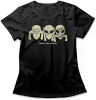 Camiseta Feminina Three Wise Aliens Studio Geek Casual Preto