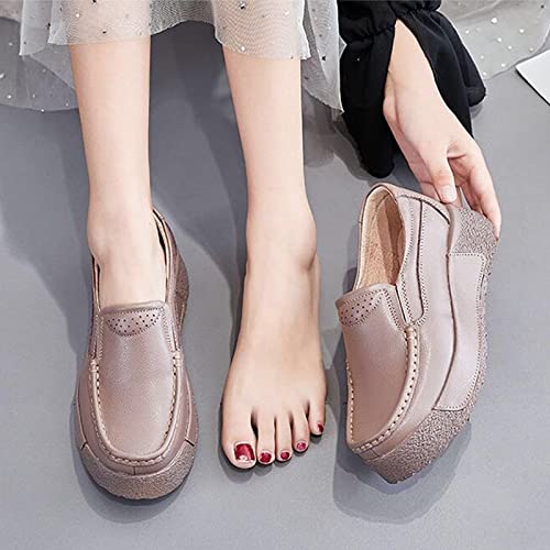 Women's Casual Fashion Loafers, Thick Sole Leather Slip On Women's Shoes, Comfortable Lightweight Soft Sole Low Top Work Shoes4