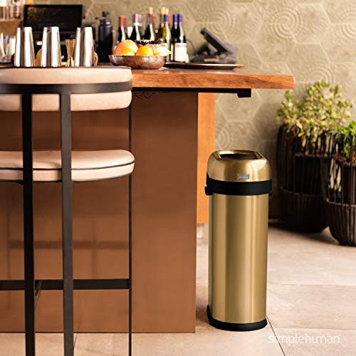 Image of simplehuman 50 Liter / 13.2 Gallon Slim Open Top Trash Can, Commercial Grade Heavy Gauge Brushed Stainless Steel