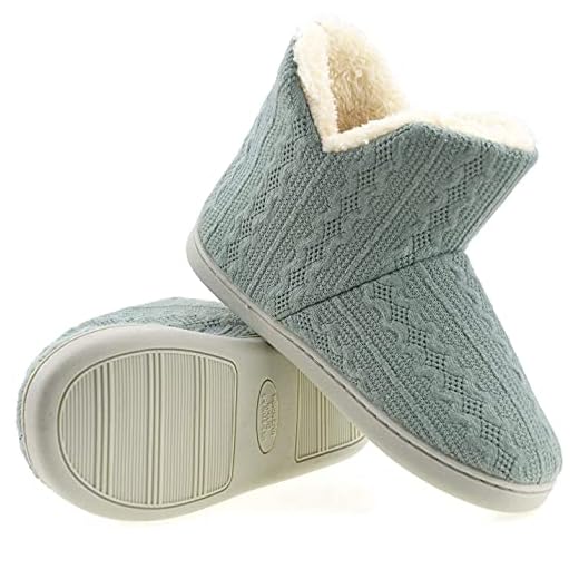 PiDaGlobal Mujer Zapatillas de casa Cálidode de Punto Interior y Exterior Lana al Forro de Felpa Suela Antideslizante Zapatos Invierno Pantuflas botines 40/41EU Verde