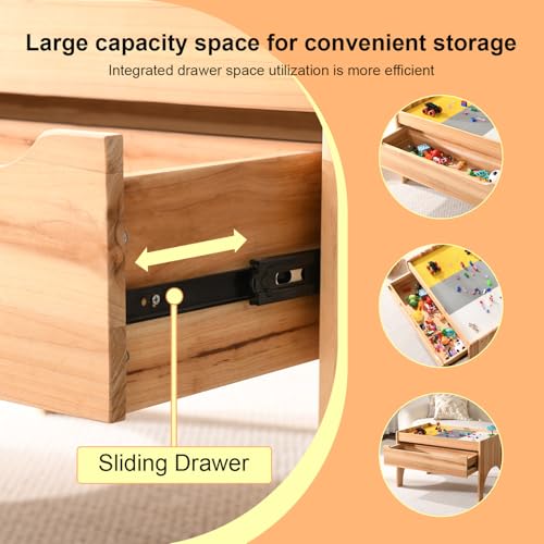 Image of BIRASIL Wooden Kids Activity Table with Storage, Multi-Purpose Sensory Table for Children, Play Table Compatible with Building Block Board for Preschool Toddler Boy & Girl (Classic-with Drawer)