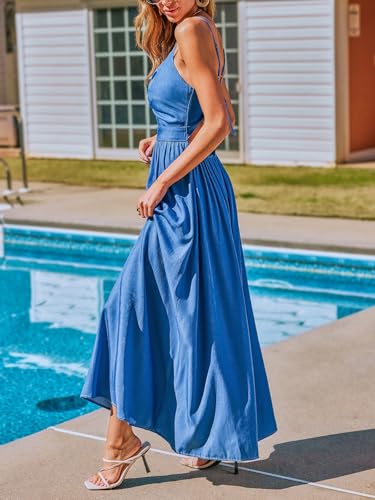 Image of CUPSHE Women Casual Dress Beach Sleeveless V Neck Summer Cutout Spaghetti Straps Formal Maxi Sun Dresses
