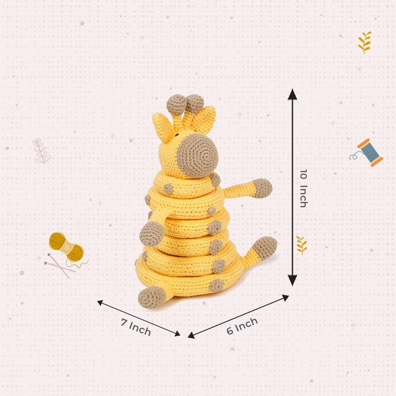 Image of LITTLE GINNIE Giraffe Crochet Toy for Kids, Ring Stacker Toys for Babies | Learning Montessori Toys for 6+ Months