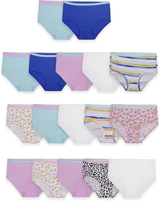 Fruit of the Loom Girls' Cotton Brief Underwear, 14+3 Bonus Pack Size 4 Assorted