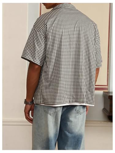 GORGLITTER Men's Plaid Button Up Crop Top Shirt Gingham Short Sleeve Tee Shirts2