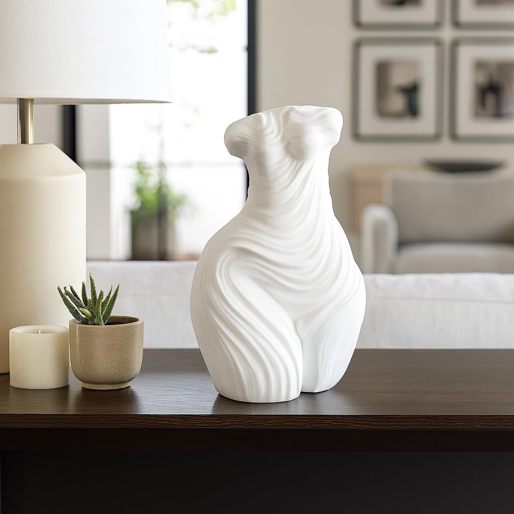 Decorative Home and Office Bust Statue – Polyresin Greek Statue Female Torso Sculpture for Bathroom or Coffee Table Decor, Timeless Shelf Ornament Blending Artistic Beauty and Modern Style – 11" White