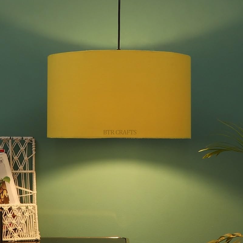 Dark Yellow, Hanging Drum Lamp Shade, Decorative Light Lamp for Living Room, Home, Bedroom, Home Décor Lightning/Silver Canopy (16" Inches)-image-10