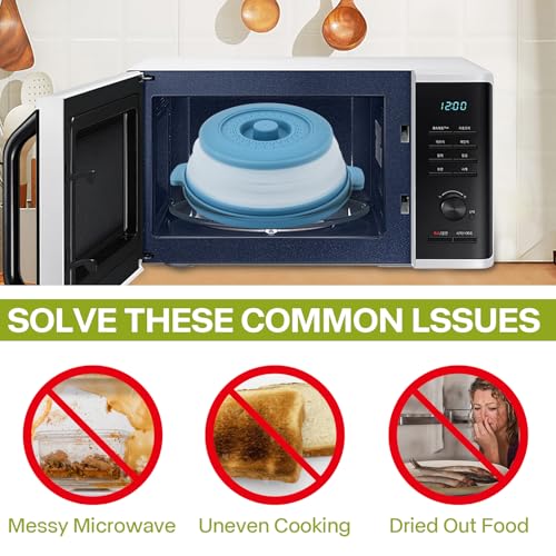 Microwave Splatter Cover for Food with Anti-scald Base Plate,Large Plastic & Silicone Vented Avoid Scalding Collapsible Guard Lid,Kitchen Essential Gadgets for Meal Prep-10.7 Inch (Blue)