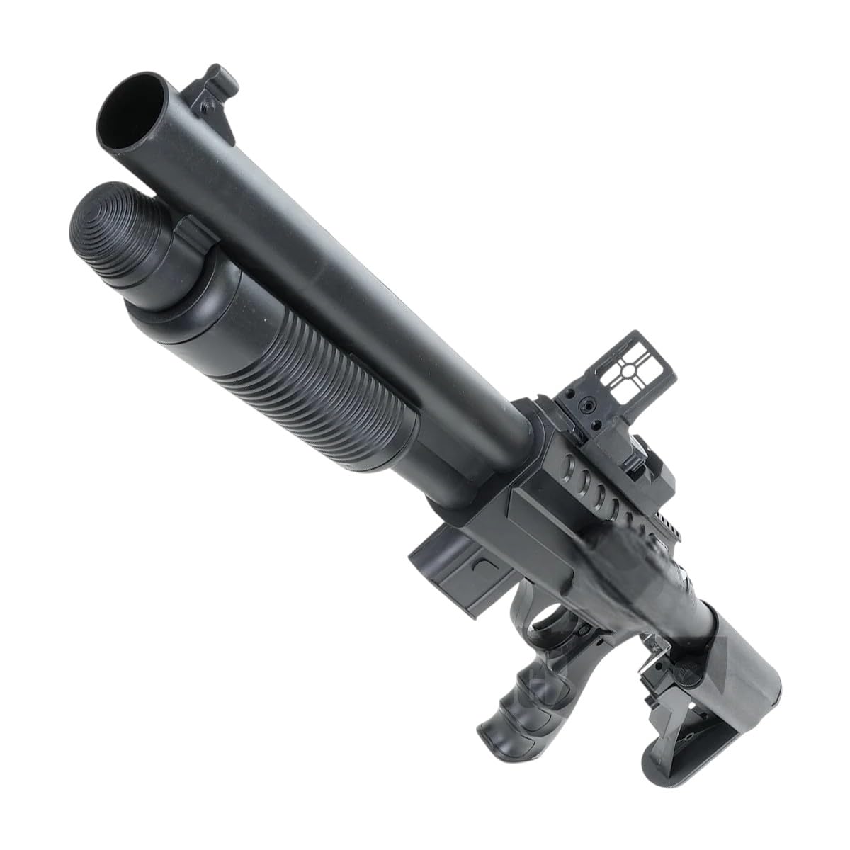 Softair Pumpgun 6 mm < 0,5 J - Federdruck Schrotflinte mit 100-Schuss Magazin, Spielzeug Airsoft Gewehr 67cm, ab 14 Jahren Erbsen Pistole schwarz manuell Einzelschuss