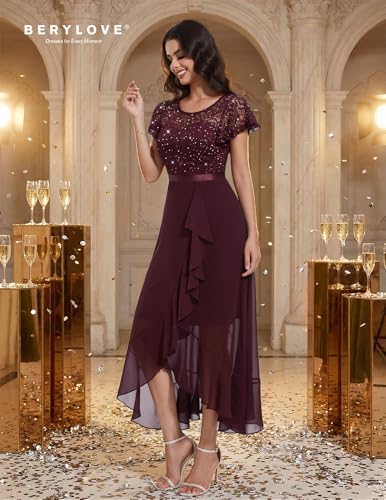 Image of BeryLove Formal Dresses for Women 2026 Wedding Guest with Slit Cocktail Elegant Lace Long Prom Dress