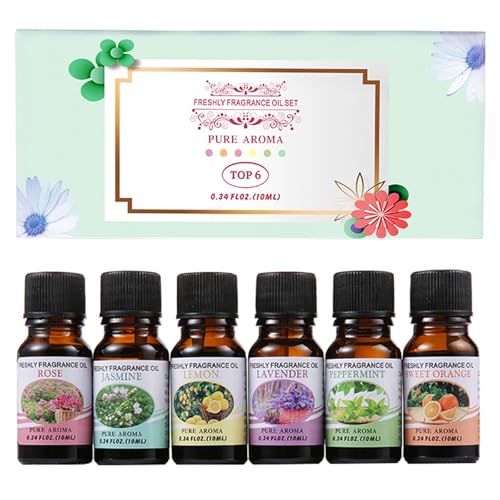 Flores Aceites Esenciales Para Humidificador Difusor, 6 X 10 Ml 100% Natural Set De Aceite Esencial Aromaterapia Para Difusor, Masaje, Limón, Lavanda, Menta, Naranja Dulce, Jazmín, Rosa