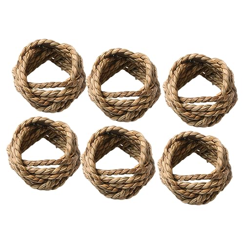 JECOMPRIS 6 servilleteros tejidos rústicos con hebillas hechas a mano para decoración de mesa de comedor, anillos naturales de estilo rústico