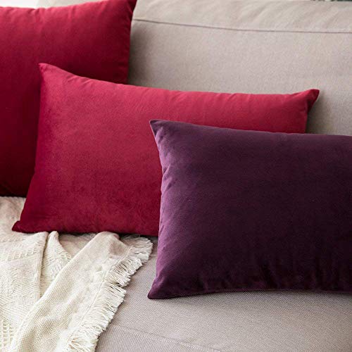 Image of Khooti Velvet Cushion Cover Pack of 1-32 inch x 32 inch / 81 x 81 cm - Color - Wine - Soft Pillow Covers Cushion Case for Sofa Bedroom Livingroom Chair Car, Cushion Cover