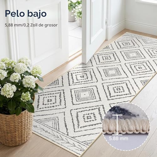 Alfombra pasillo 60x180 lavable cocina salon boho negro blanco 4