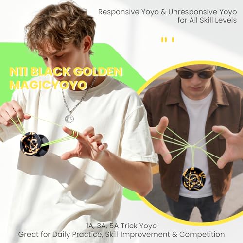 Image of MAGICYOYO Professional Yoyo Set N11+K2, Responsive Yoyo & Unresponsive Yoyo for Kids 8-12, Advanced, Pro Yoyo with 12 Yoyo Strings,Yoyo Bag,Yo-Yo Accessory Kit (N11 Black Golden+ K2 Black Green)