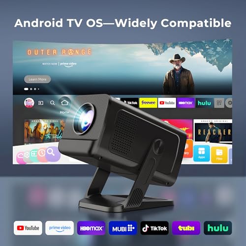 Image of Mini Projector for Bedroom with WiFi and Bi-directional Bluetooth 1080P 4K Support Smart Android TV OS Built-in Apps Auto Keystone Compatible with Netflix, YouTube, Prime Video, Disney+ Black
