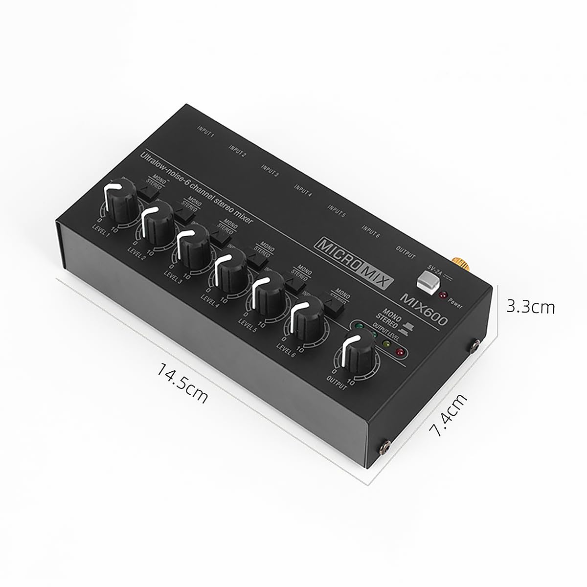 Mezclador de sonido ultra compacto de metal de bajo ruido de 6 canales estéreo mezclador de línea para grabación en estudio doméstico en vivo