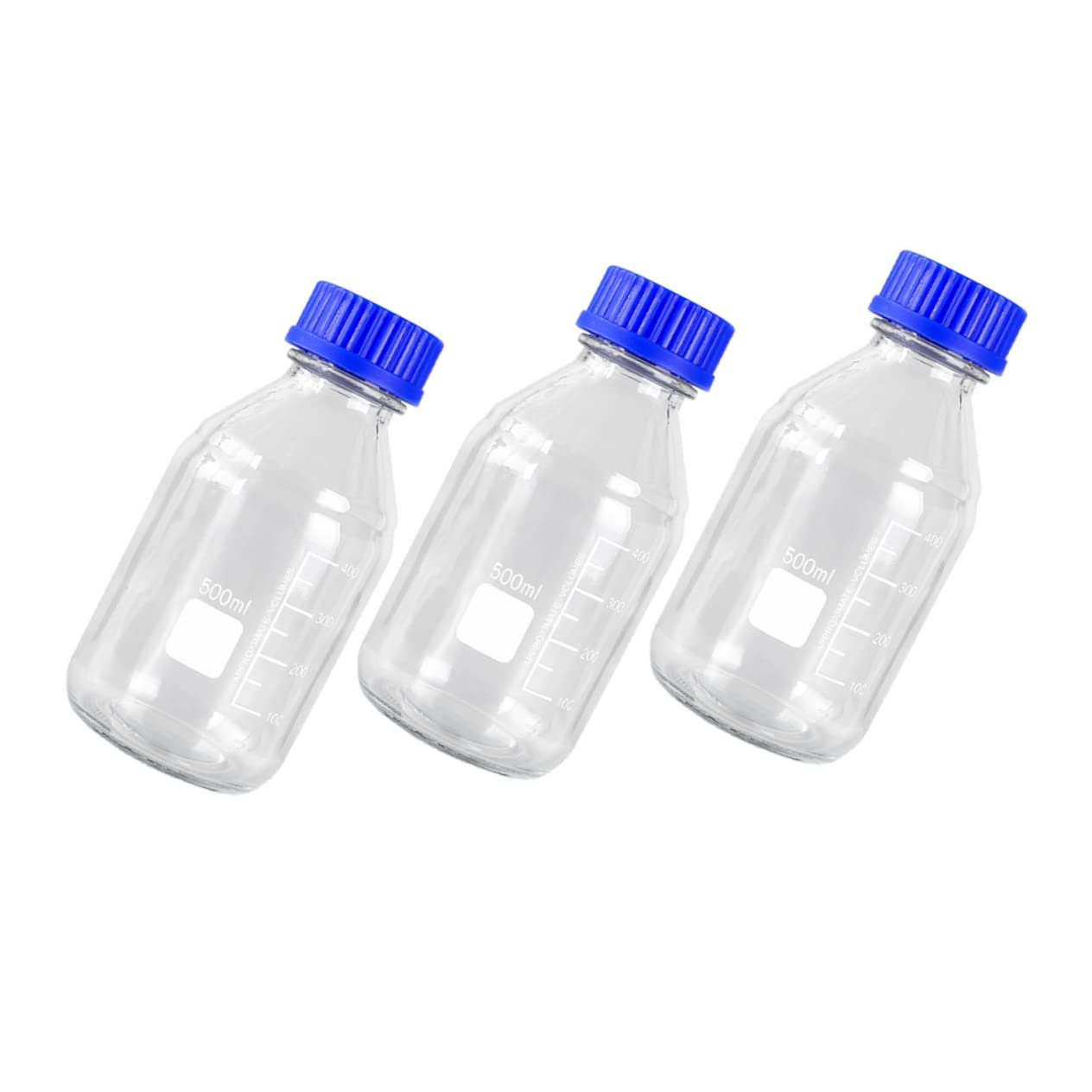 SOLUSTRE 500ml Glass Lab Bottles Chemical Sample Bottles Screw Caps Reusable for Lab