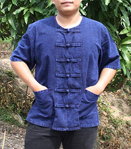 RaanPahMuang Mixed Cotton Chinese Short Sleeve Mandarin Open Collar Shirt2