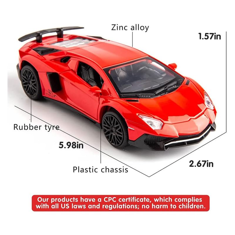 Image of Alloy Collectible Lamborghini Toy Vehicle Pull Back Die-Cast Car Model with Lights and Sound-Black