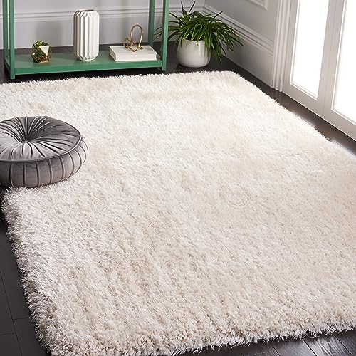 Image of SAFAVIEH Luxe Shag Collection Area Rug - 6' x 9', Bone, Handmade Glam, 3.2-inch Thick Ideal for High Traffic Areas in Living Room, Bedroom (SGX160B)