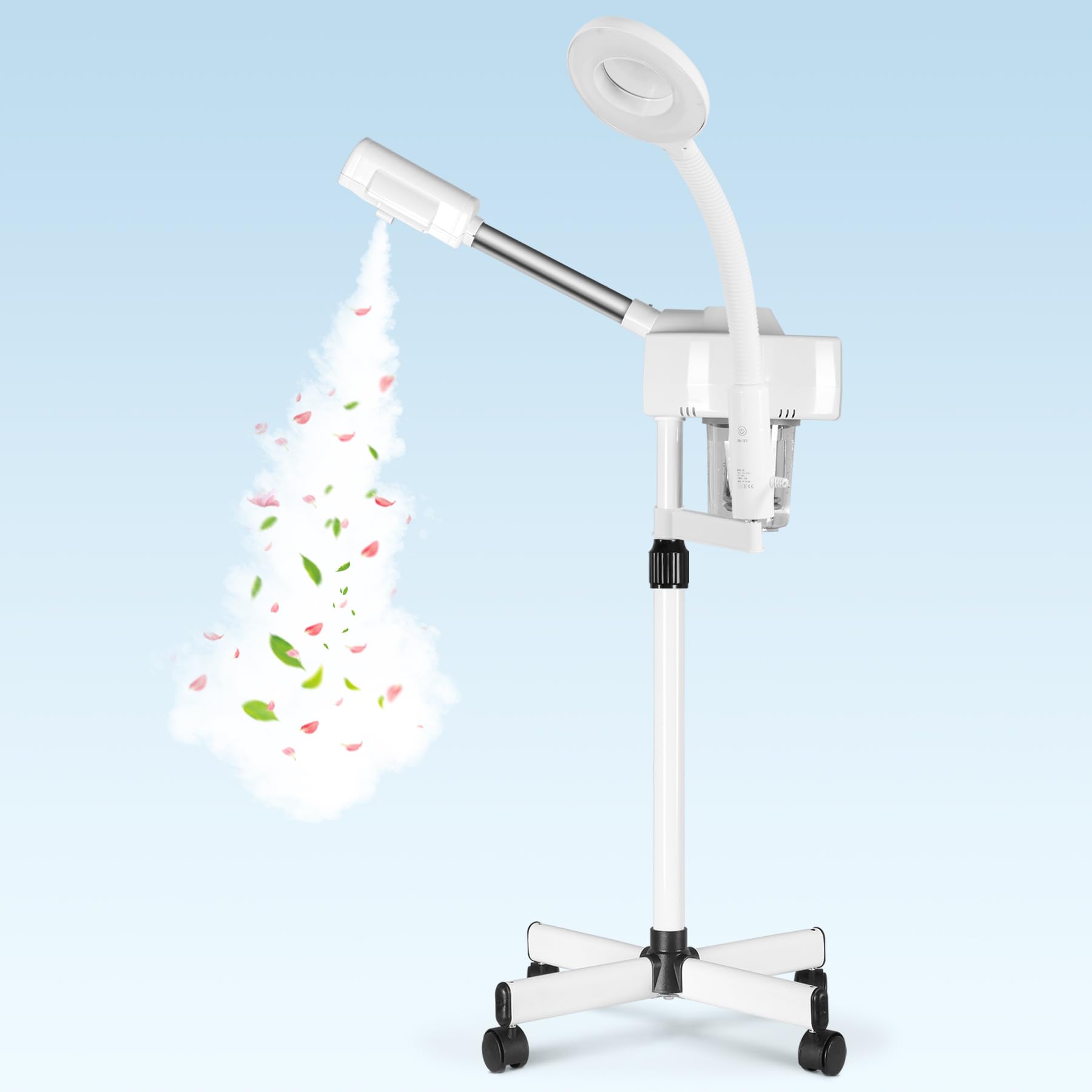 HomGarden Pro 2 in 1 Facial Steamer 5X LED Floor Magnifying Lamp UV Ozone Mist Face Steamer Salon Spa Beauty Skin Care Equipment