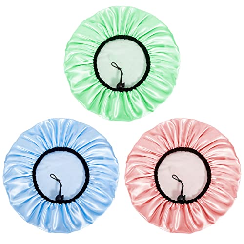 Auban Shower Cap for Women, Adjustable Reusable, Extra Large, Double-Layer Waterproof Bathing cap, Waterproof Exterior, EVA Lining, Hair Cap for All Hair Lengths, 3 Colors
