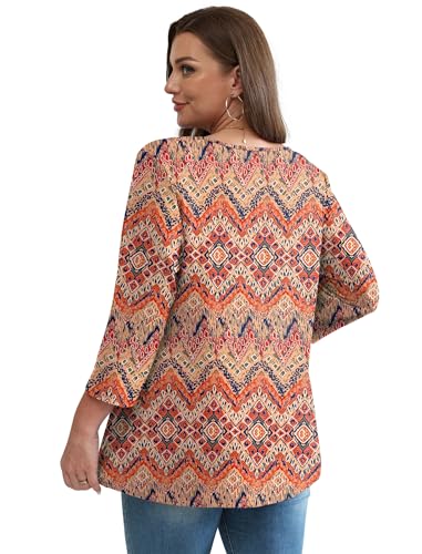 Image of OFEEFAN 3 /4 Length Sleeve Womens Tops 2026 Blouses for Women Dressy Casual Fashion Clothing V Neck Babydoll Tops Fall Outfits