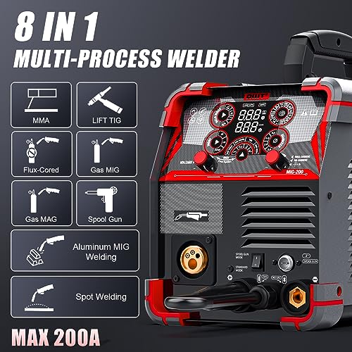 Image of AWT MIG Welder, 200Amp 8 in 1 Gas MIG /Gasless Flux Core MIG /Stick /Lift TIG /Spot Welding /Spool Gun Aluminum MIG Welder, 110 /220V Dual Voltage, Multi-Process Welding Machine With LED Digital Display