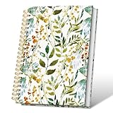 VONTP Botanical Journal Notebooks, Green and Gold Leaf College Ruled Notebooks for Note Taking, Flower Floral Journal Journaling, Spiral Notebook 5.5x8.3