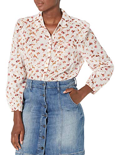 Lucky Brand Women's Long Sleeve Button Up One Pocket Floral Poet Shirt, Natural Multi, L