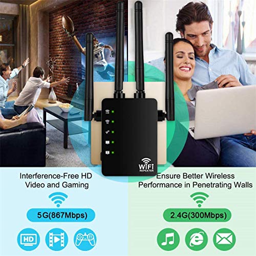 CaranteeWiFi Range Extender, 1200Mbps Wireless Signal Repeater Booster, Dual Band 2.4G and 5G Expander, 4 Antennas 360° Full Coverage, Extend WiFi Signal to Smart Home & Alexa Devices (Black) - Thumbnail 5