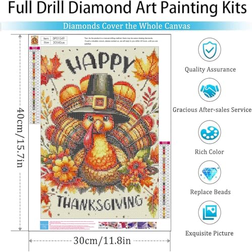 Image of ARPADAMO Diamond Art Kits for Adults,5D Thanksgiving Day Diamond Painting DIY Turkey Diamond Art Diamond Painting Kits for Adult,Round Full Drill Diamonds, Diamond Art Kits for Home Decor-12x16inch