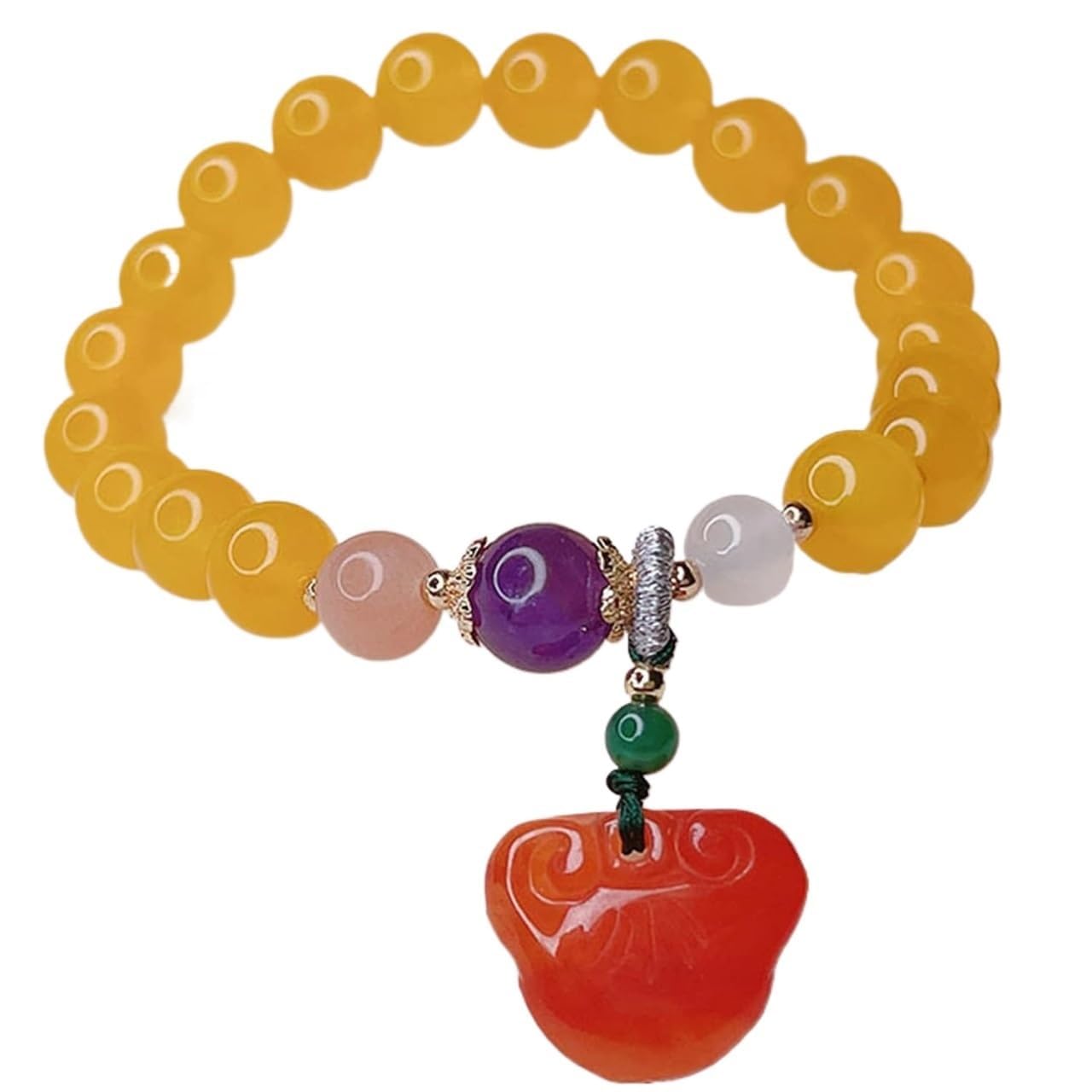 Nzpost Yellow Crystal Bracelet,Agate Bracelet,Ruyi Jade Bracelet B Crystal Bead Reiki Bracelet Authentic Gem Fo