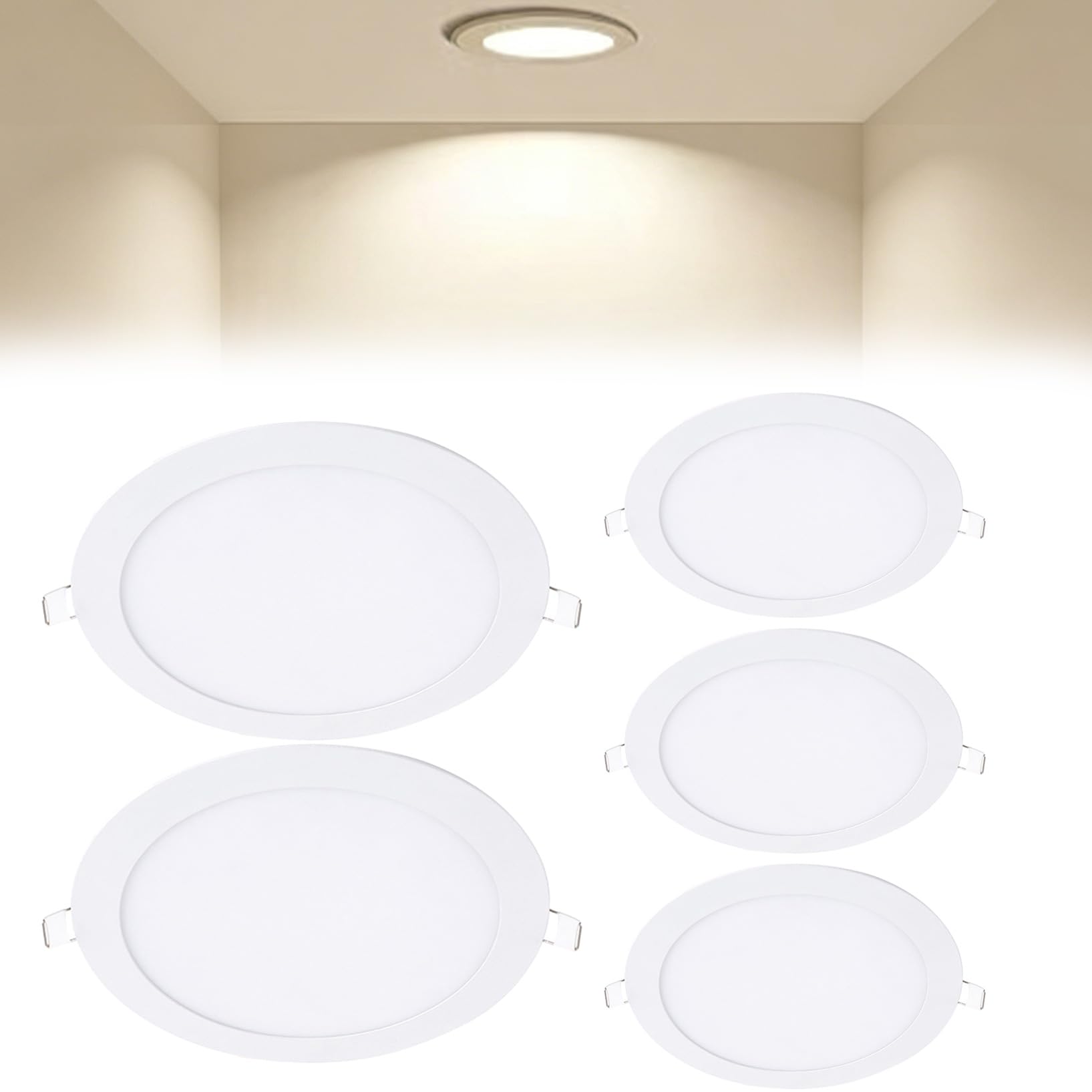 VOGHMOLD 9W Ultra Slim LED Downlight 6 inch, 4000K Recessed Ceiling Light, Cut Φ130-140mm, AC85-265V Flush Mount Spotlights Aluminum Round Panel Lights for Office Hallway, 5 Pack