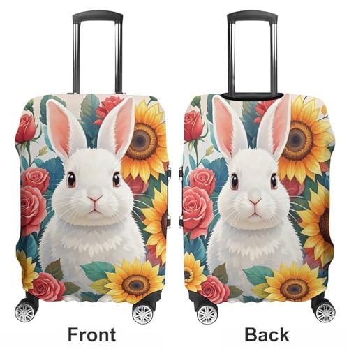 Watercolor Rabbit And Flowers Printed Luggage Cover Protector, Fits 18-32 Inch Luggage3