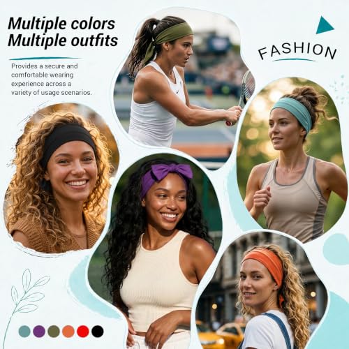 Image of DRESHOW 6 PCS Adjustable Headbands for Women Knotted Headbands Elastic Non-Slip Fashion Hair Bands for Workout Sports Running Yoga