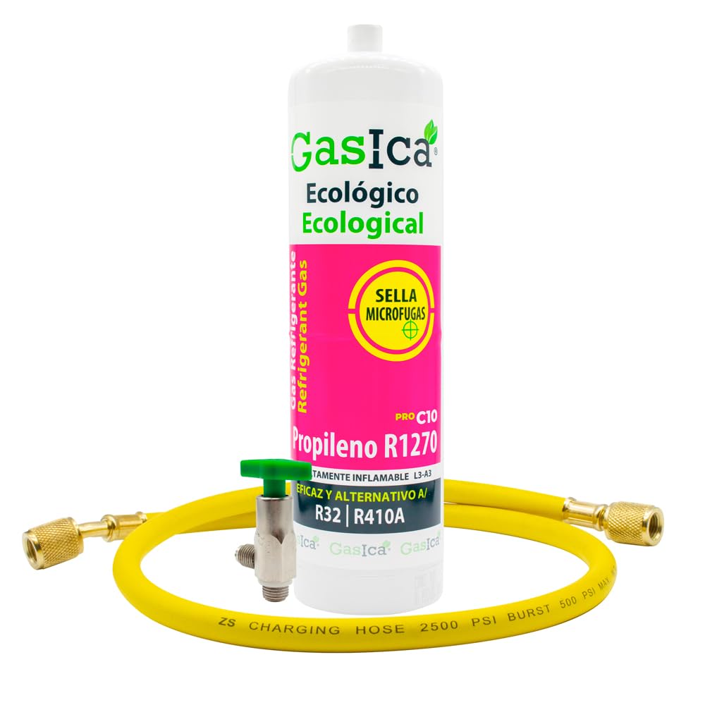 Gaz réfrigérant gazique C10 compatible avec R32 R410A valve incluse (bouteille + tuyau)