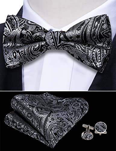 Image of Barry.Wang Men Silk Paisley Cummerbund and Pre-tied Bowtie Handkerchief Cufflink Set for Tuxedo