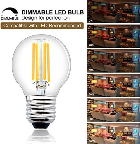 Luxvista LED E27 Edison Screw Light Bulb Dimmable, 4W G45 LED Filament Golf Ball Bulb, Mini Globe Bulb 2700K Warm White, 40W Halogen/Incandescent Bulb Equivalent, 400 Lumen ES Bulb 85-265V (5-Pack)