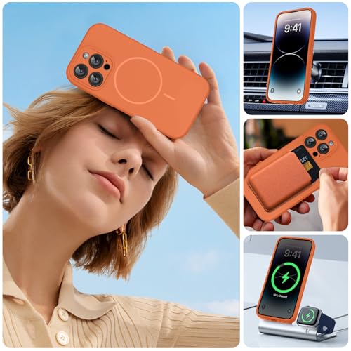 Image of Miracase Magnetic for iPhone 14 Pro Max Case, [Soft Anti-Scratch Microfiber Lining], Compatible with MagSafe, Silicone Shockproof Protection Phone Case for iPhone 14 Pro Max,Orange