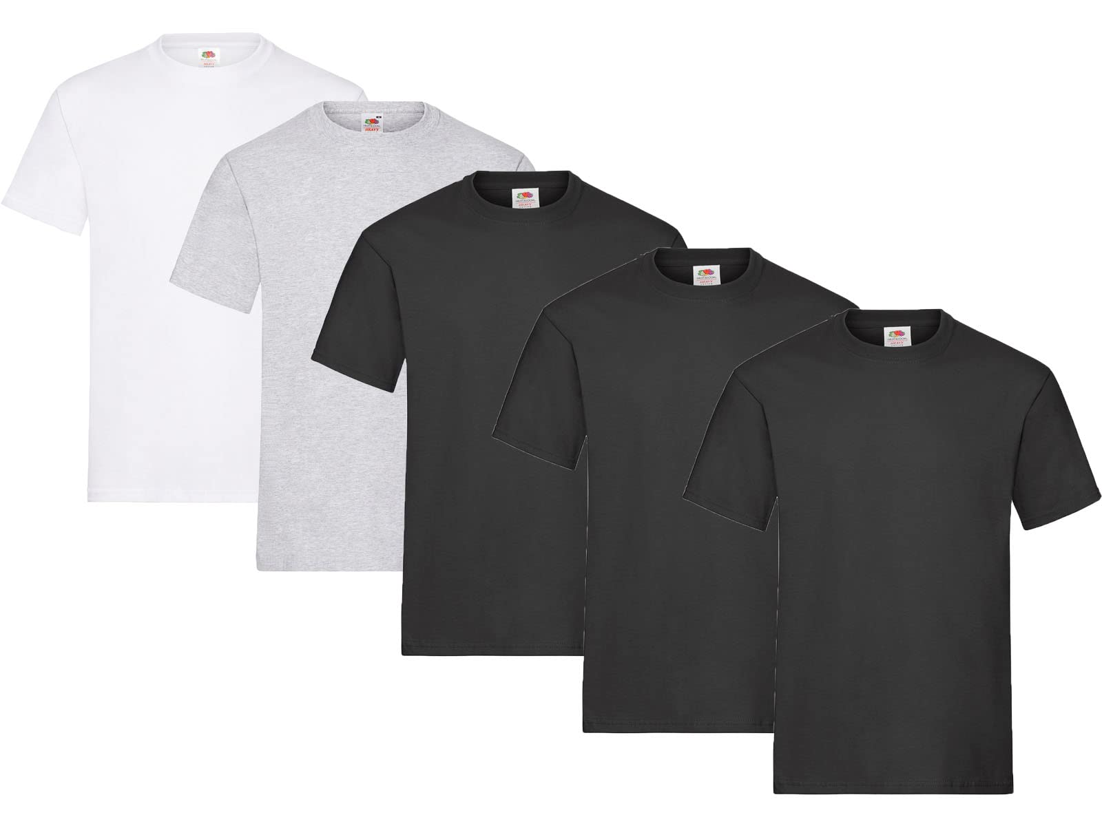Fruit of the Loom Herren Regular Fit T-Shirt Heavy Cotton Tee Shirt 5 Pack,3X Schwarz + 1x Weiss + 1x Grau + 1 HL Kauf Notizblock-3XL