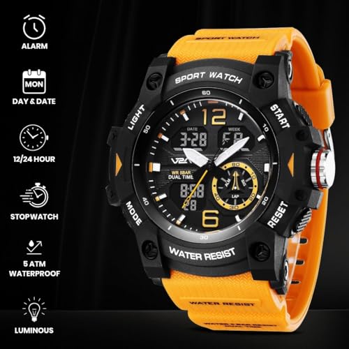 Image of V2A Stryke 50mm Analog Digital Watch for Men | Rugged Guard Bezel Design | Alarm Stopwatch Backlight | TPU Sport Strap | 50M Water Resistant Outdoor Watch | Gift for Mens