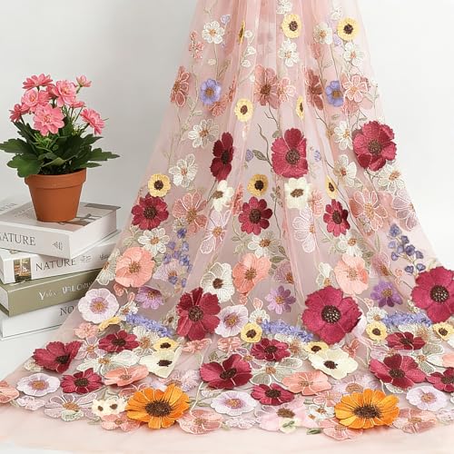 Dentelle brodée 3D rose de haute qualité Primst pour robe