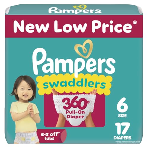 Pampers Diapers - Swaddlers 360° - Size 6, 17 Count, up to 100% Leakproof Comfy Dry Fit, Designed for Easy Changes, Pull On Baby Diaper