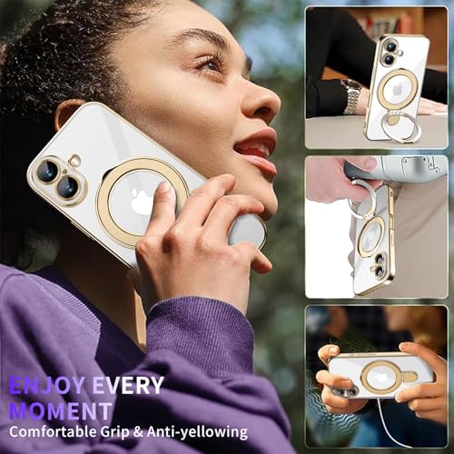 Image of Magnetic for iPhone 16 Plus Case with Invisible Stand[Compatible with MagSafe][Full Camera Lens Protector][Military Drop Protection] Shockproof Not Yellowing Clear Slim Soft for Women Men