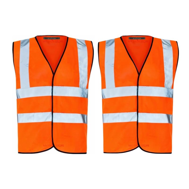 Pack of 2 Hi Vis Safety Vests – High Visibility Reflective Waistcoat, Class 2 PPE Workwear Vest for Men & Women, Lightweight Breathable Yellow & Orange Security, EN ISO 20471 Certified