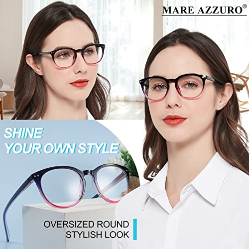 Image of MARE AZZURO Large Reading Glasses Women Trendy Round Readers 1.0 1.25 1.5 1.75 2.0 2.25 2.5 2.75 3.0 3.5 4.0 5.0 6.0 (Purple, 5.00)